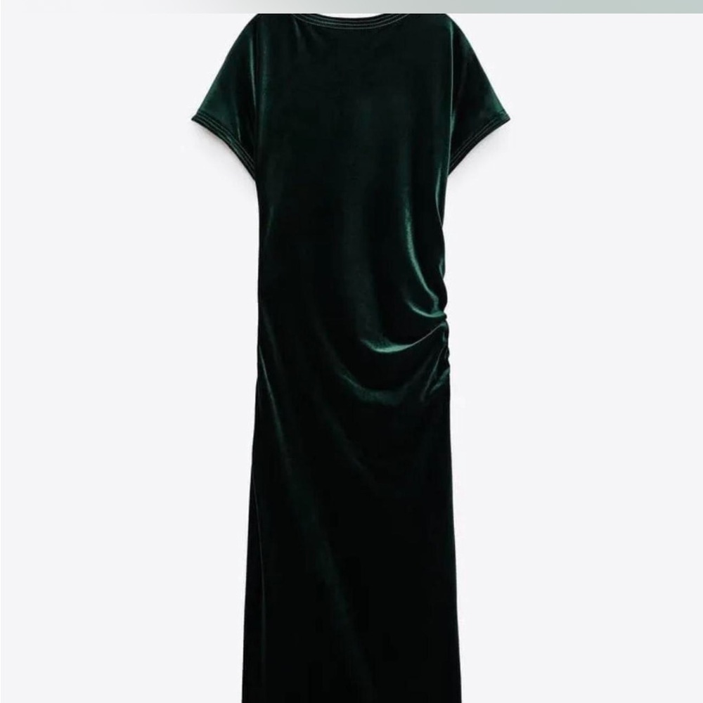 Zara Dark Green Velvet Maxi Midi Dress size M NWT - Picture 2 of 10